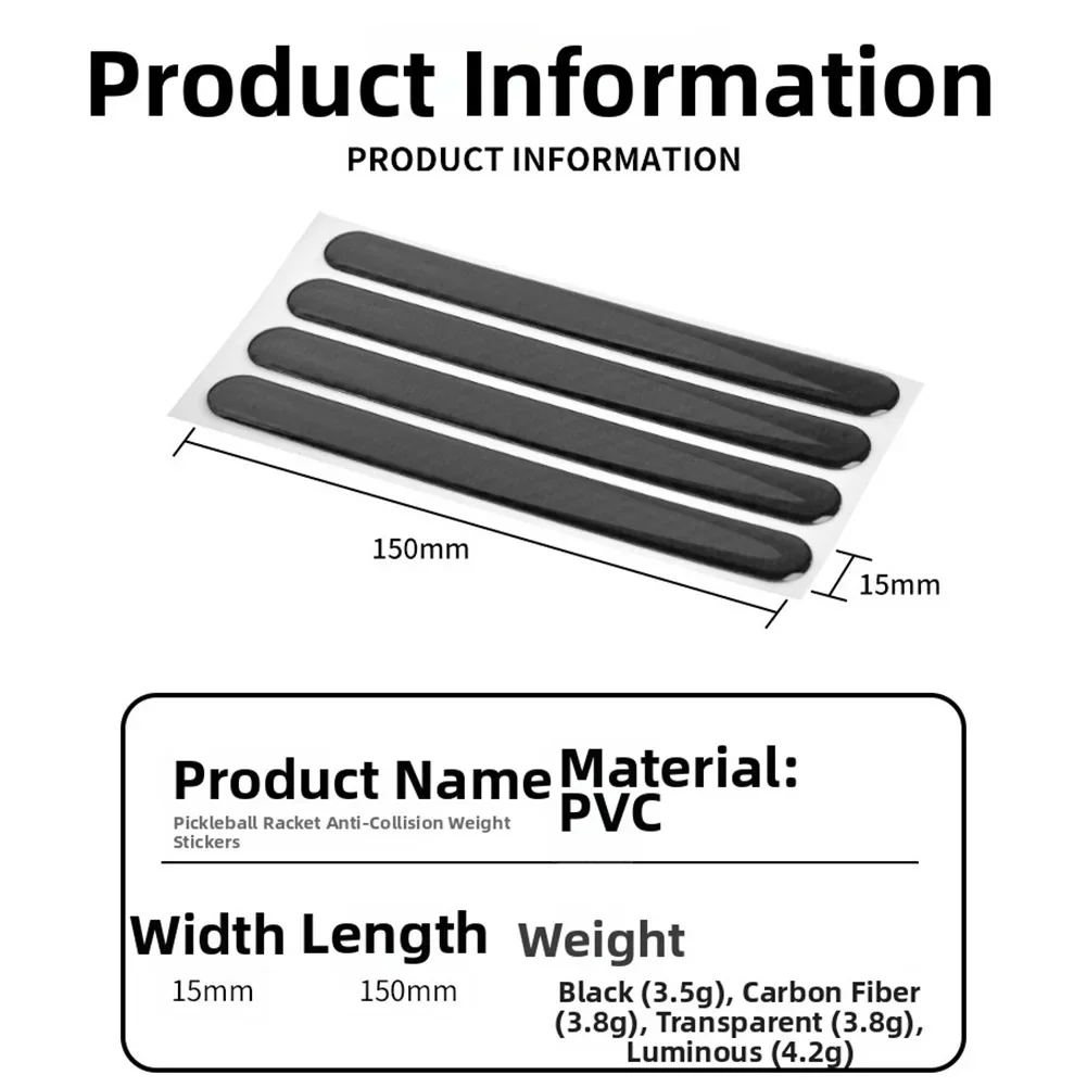 

4-Piece Pickleball Paddle Edge Guard Set PVC Material for Rim Reinforcement and Weight Distribution Fine-Tuning 150x15mm