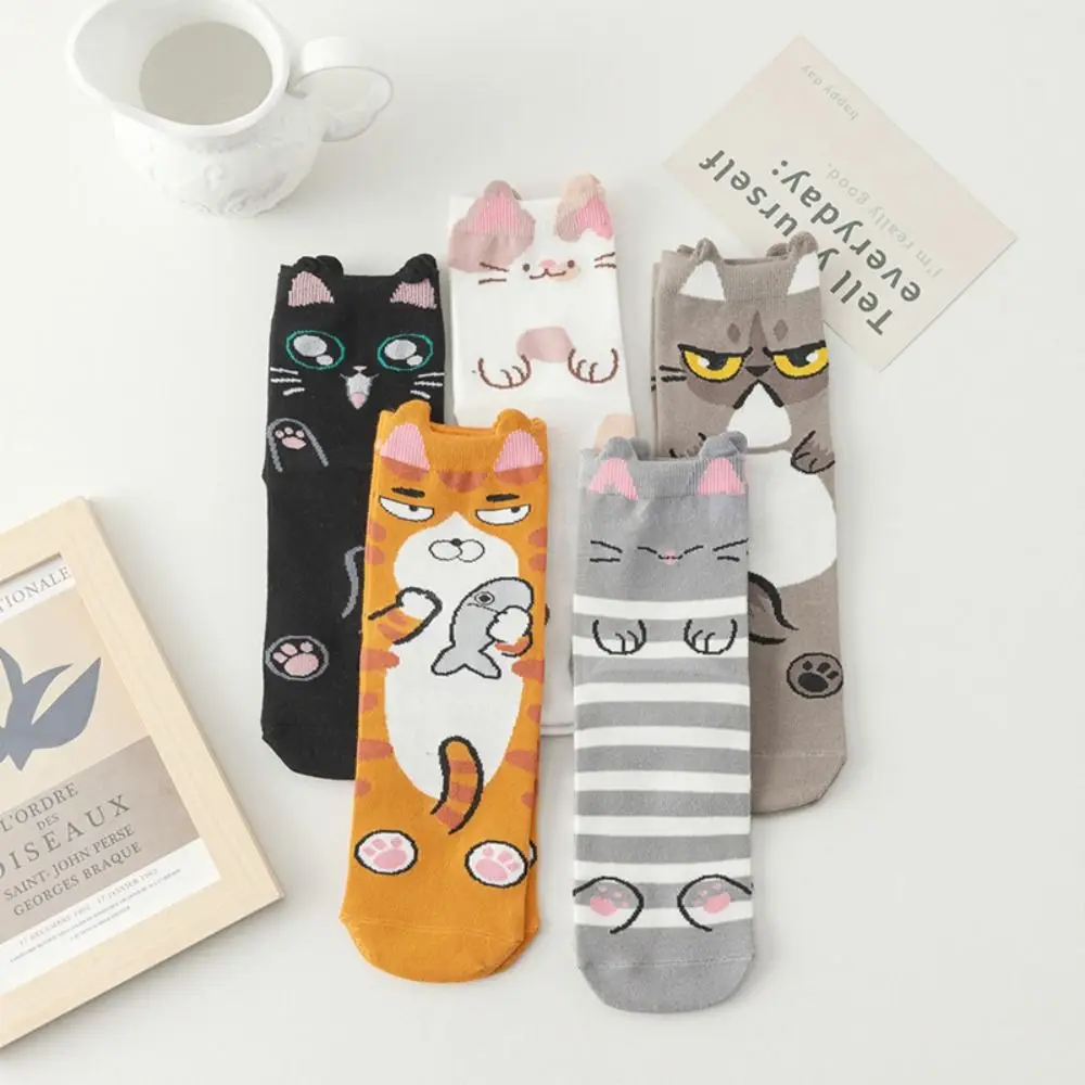 Adorable Fashion Cat Socks Harajuku Funny Cotton Hosiery Cartoon Short Stocking Streetwear Kawaii Sweet Animal Socks