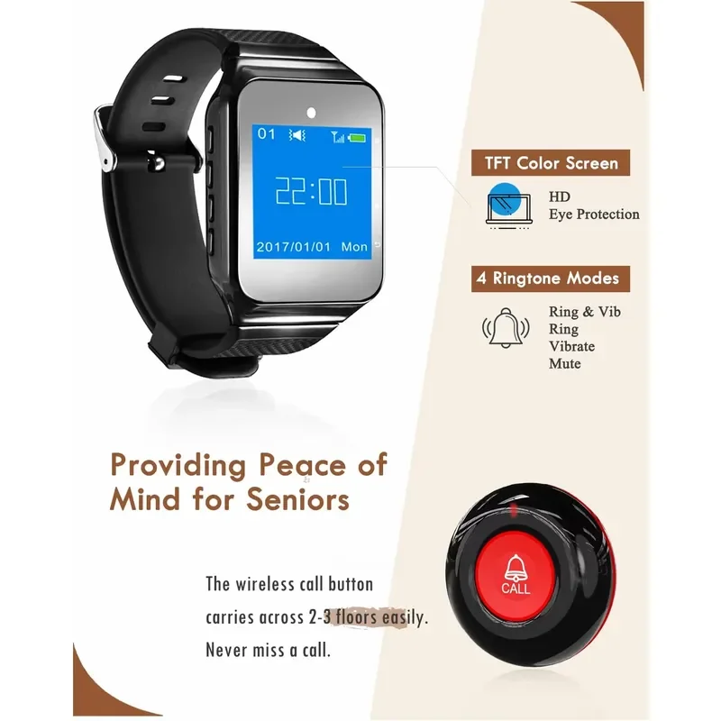 SW05 Wireless Nurse Call System Watch Beeper Receiver for Nursing Home Hospital & Restaurant Use CE Certified 433MHz