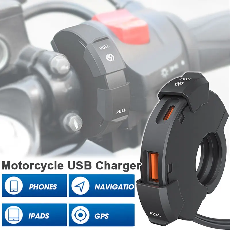 

48W Motorcycle USB Charger QC3.0 18W Type C PD30W Waterproof Handlebar Mounting Bracket Moto Phone Charger 12/24V Socket Adapter