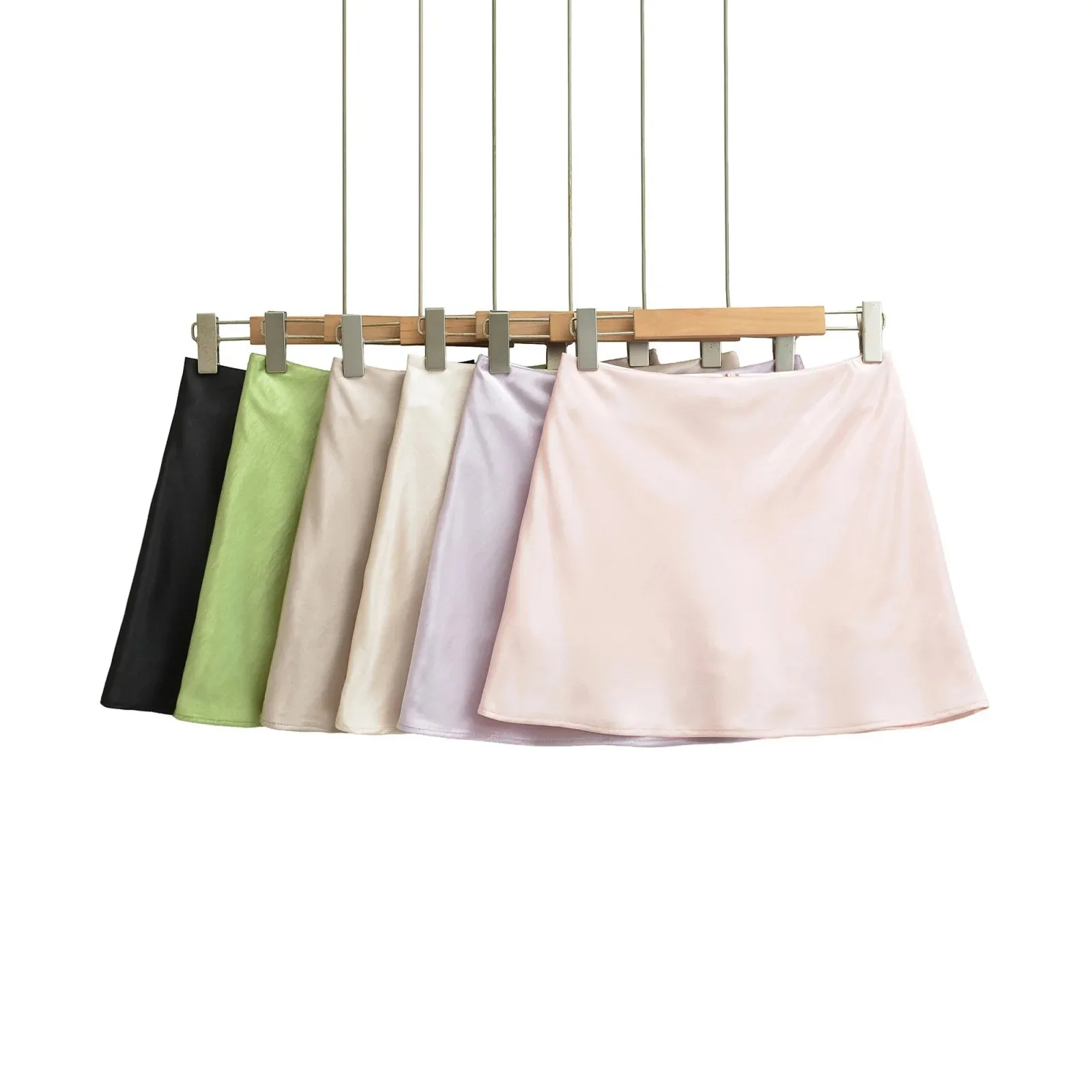 6 Colors Summer Plain Pink Mini Satin Skirt With Shorts Lining Sexy Zipper Waist A-Line Package Hips Short Skater Party Bottom