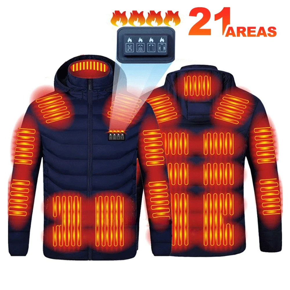 21 Areas Heating Jacket Men Usb Electric Heating Parka Functional Self-heating Clothes Winter Daily wear Thick Down Cotton Coat