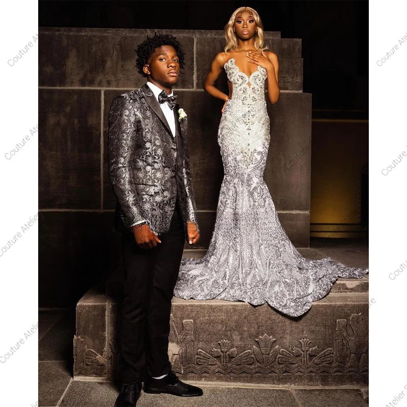 Vestidos de fiesta de sirena de encaje brillante para niñas negras, vestido de Gala de noche con cuentas de cristales de lujo, vestidos de fiesta personalizados