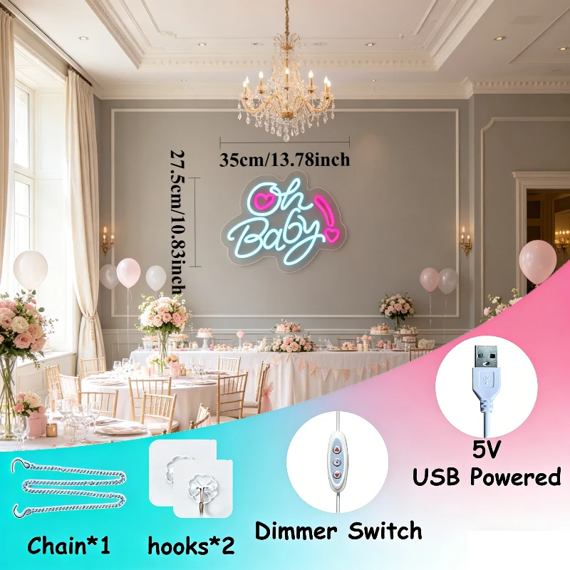 Oh Baby Neon Sign LED Wall Art - Baby Nursery Wall Lights recension och pris