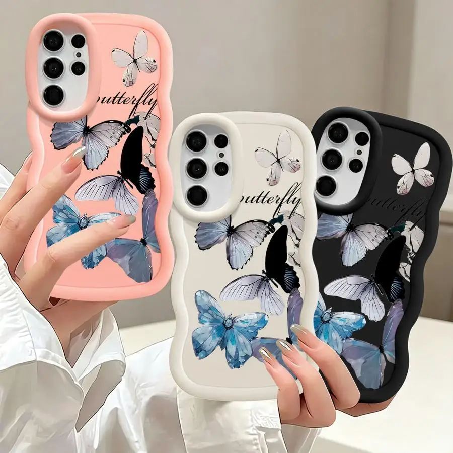 Case for Samsung Galaxy S26 S22 Ultra S23 Plus S21 S20 FE S24+ S24 S25+ S25 Soft Phone Cover Ink Painted Butterfly With Letters