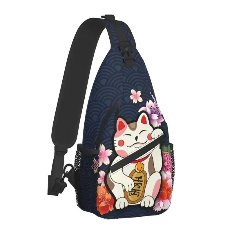 Maneki Neko Cat Sling Chest Crossbody Bag Men Cool Lucky Cats Shoulder Backpack for Traveling Chest Bag