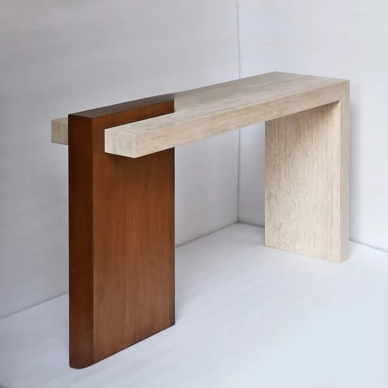 Luxury natural stone living room furniture entrance channel corridor travertine solid wood console table
