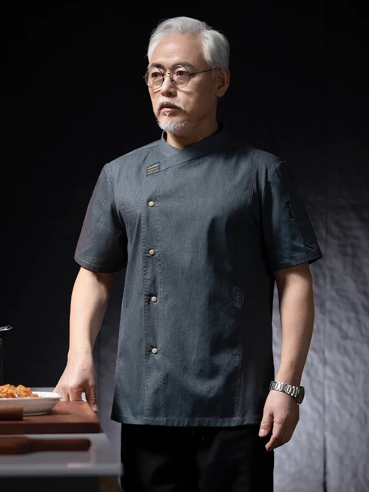 Unisex Hotel Kitchen Chef Short-sleeved Restaurant Uniform Bakery Breathable Mesh Canteen  Chef's Uniform Kitchen Shirt