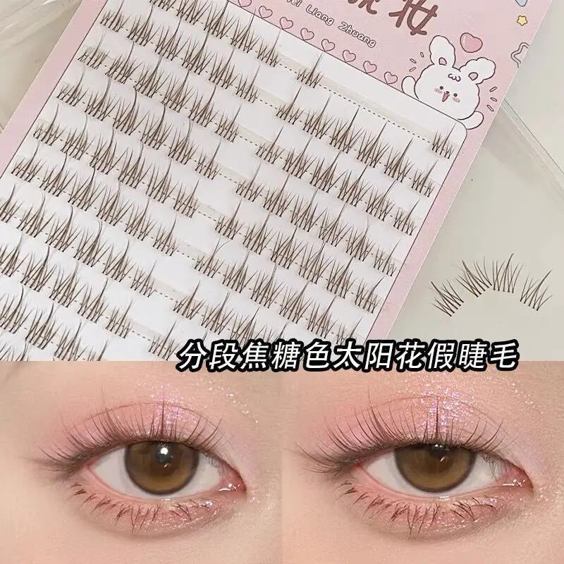 Caramel Colored False Eyelashes Natural Segmented Transparent Stem Eyelash Extensions Brown Manga Lashes Makeup Tools Reusable