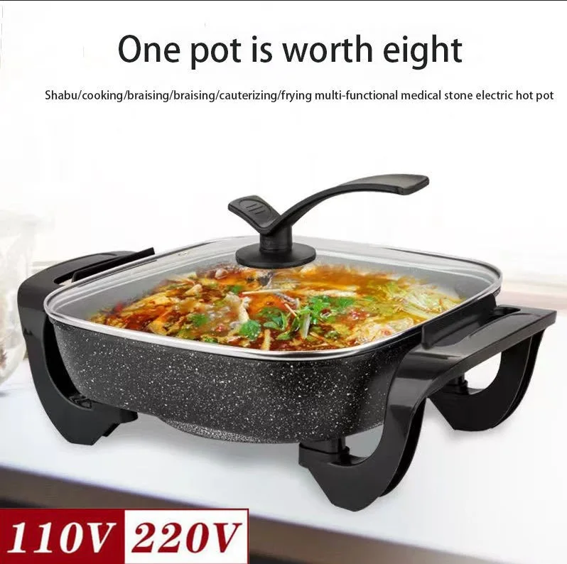 Multi-Function Square Electric Cooker Non-Stick Integrated Pot US EU British Plug Electric Frying Pan Hot Pot for Home Kitchen