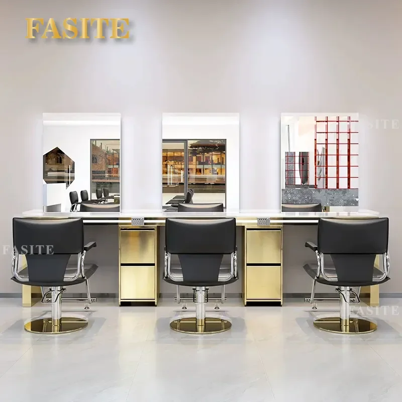 For Hair Barber Shop Mirror Table Cabinet Integrated Dyeing Perm Ironing Station Vanity Desk with Storage Professional
