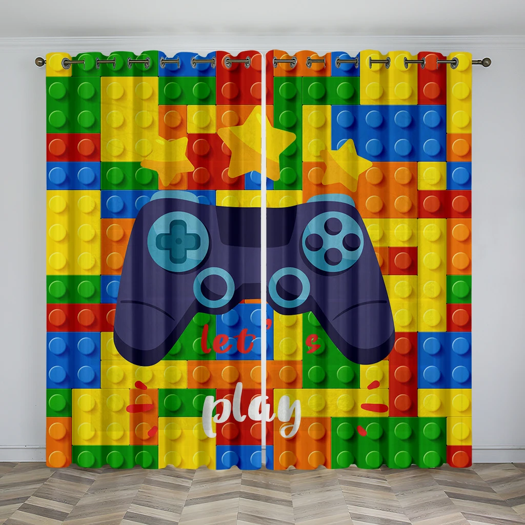 

Cartoon Blocks Cube Game Gamepad Switch Window Curtains Blinds For Living Room Kids Bedroom Bathroom Kicthen Door Home Decor2Pcs