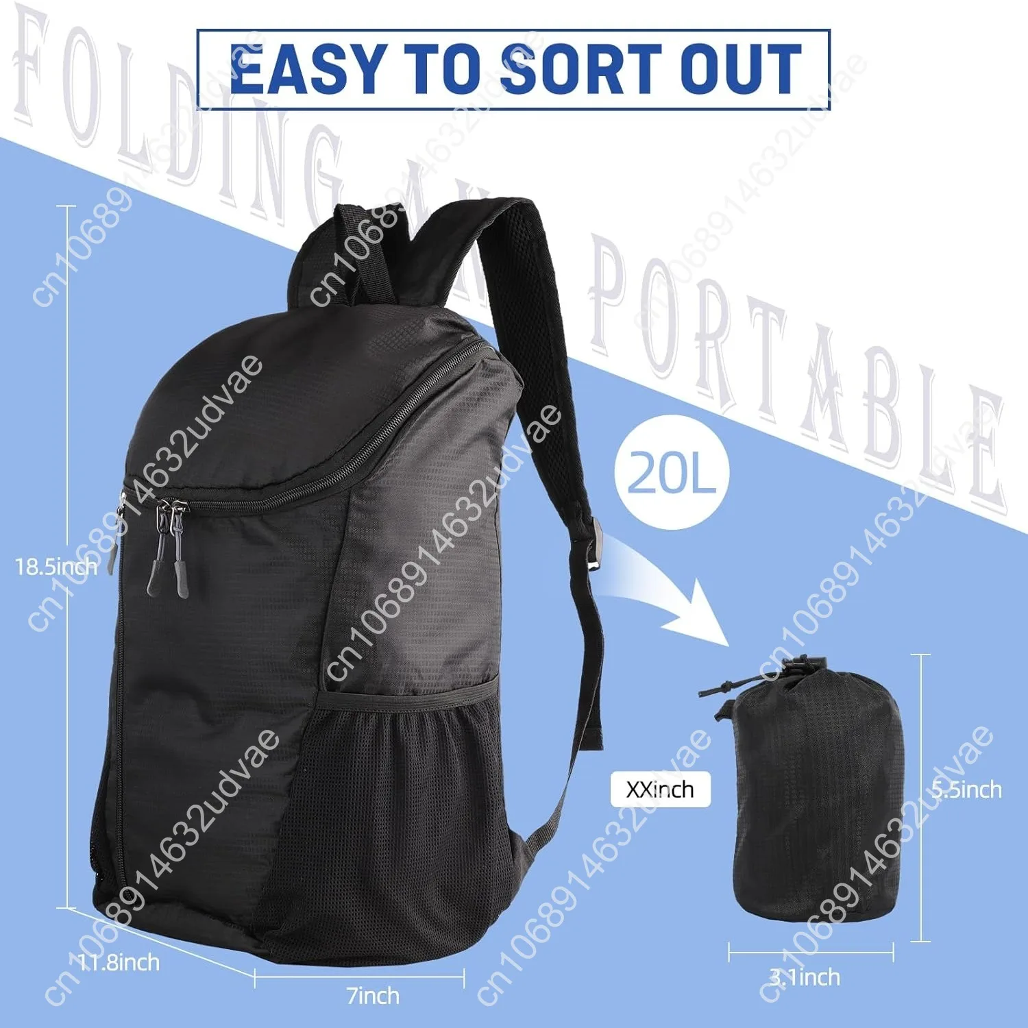 DOVO Hiking Backpack, Waterproof and Wear-resistant Lightweight Backpack Packable,Outdoor Travel Camping Daypack Foldable-BLACK