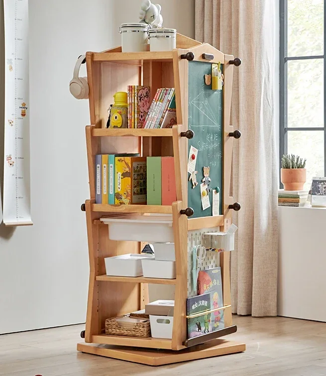 Solid Wood Bookshelf Picture Book Storage Cabinet Rotating Bookshelf Floor Storage Cabinet Locker