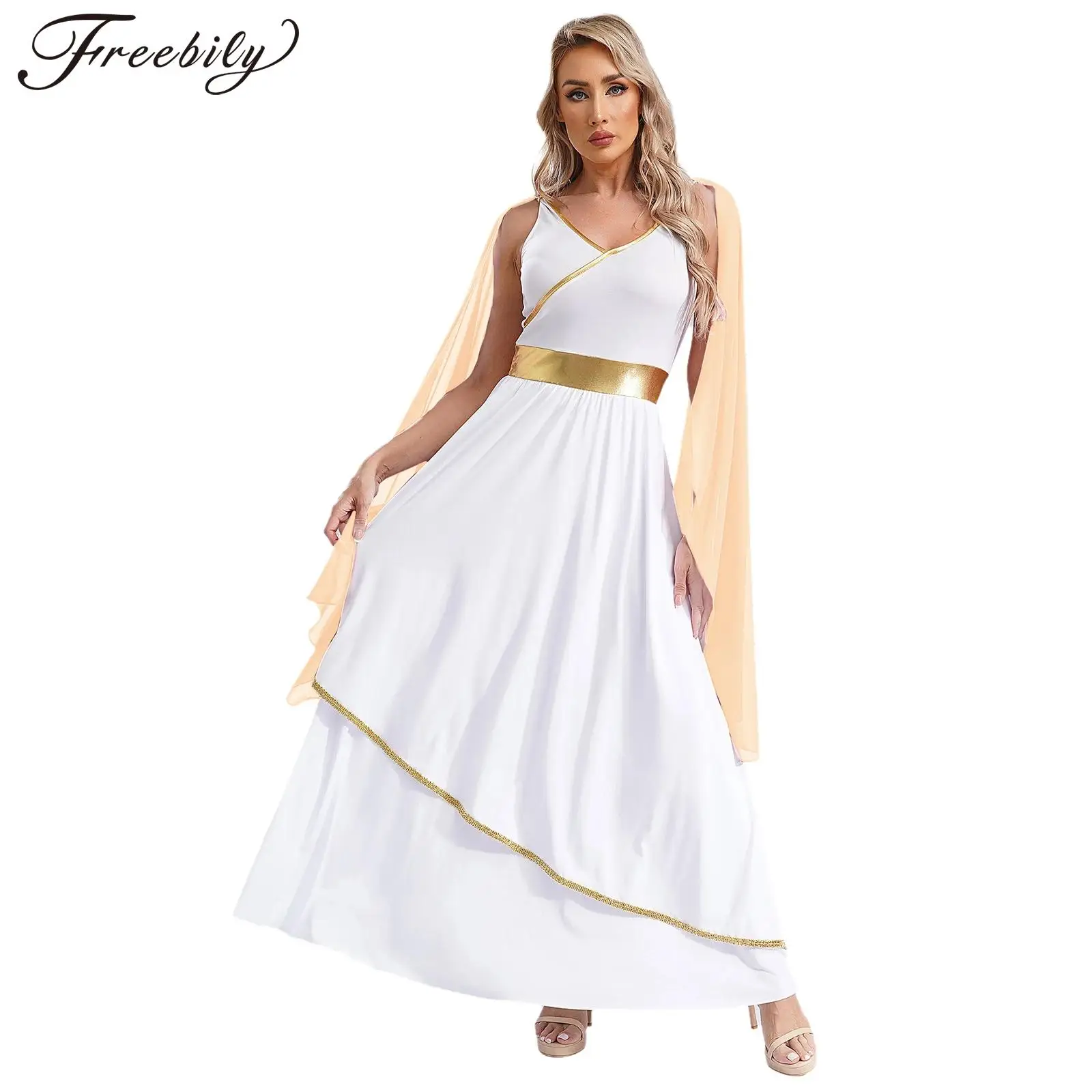 Womens Ancient Greek Princess Dress Halloween Carnival Cosplay Costumes Greece Roman Queen Dress Flowy Goddesses Gown Dress