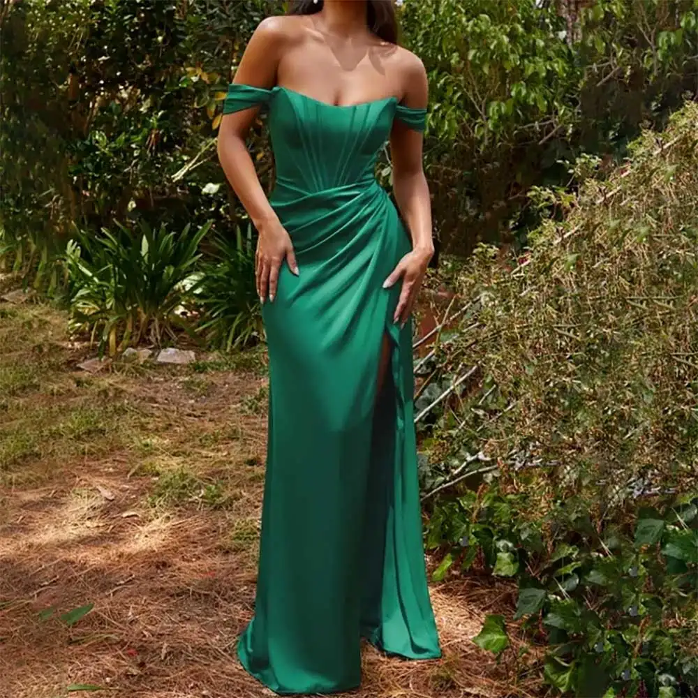 

Elegant Sweetheart Neck Off the Shoulder Backless Side Slit Pleated Evening Dress For Women Prom Dresses Formal Bridesmaid Dress