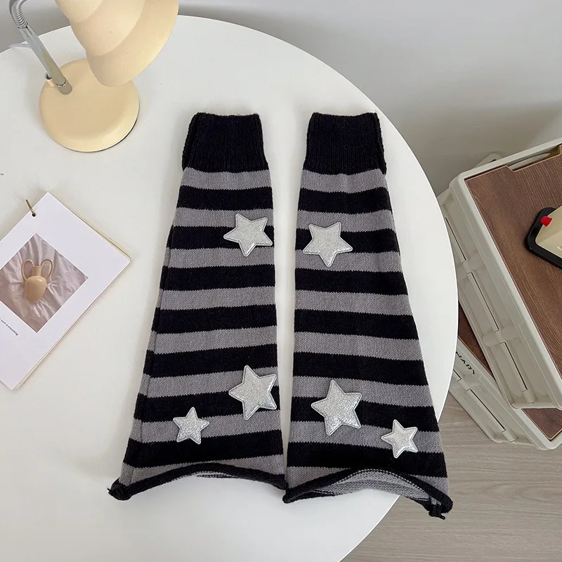 Damen Y2K Star Striped Leg Warmers Strick-Wadensocken Streetwear Stiefelüberzüge – Detail 5