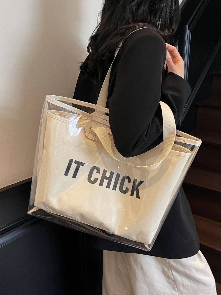 

Large Capacity Transparent Jelly Women's Bag 2026 New Fashion Beach Vacation Single Shoulder Mother Daughter Commuter Tote Bag
