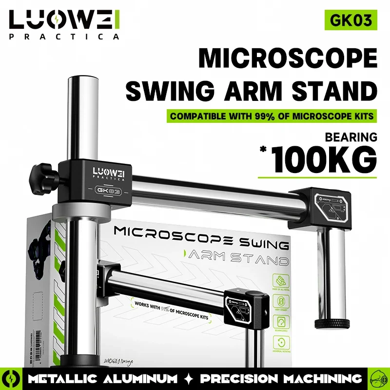 LUOWEI LW-GK03 Support de microscope Biaxal à double flèche 360 °   Support de bras articulé pour Microscope à double axe à positionnement réglable