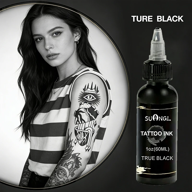 

1pcSUANGL 60ml Black Tattoo Ink Professional Tattoo Oil Ink Good Light Transmission Finely Ground Easy Shading Black Tattoo