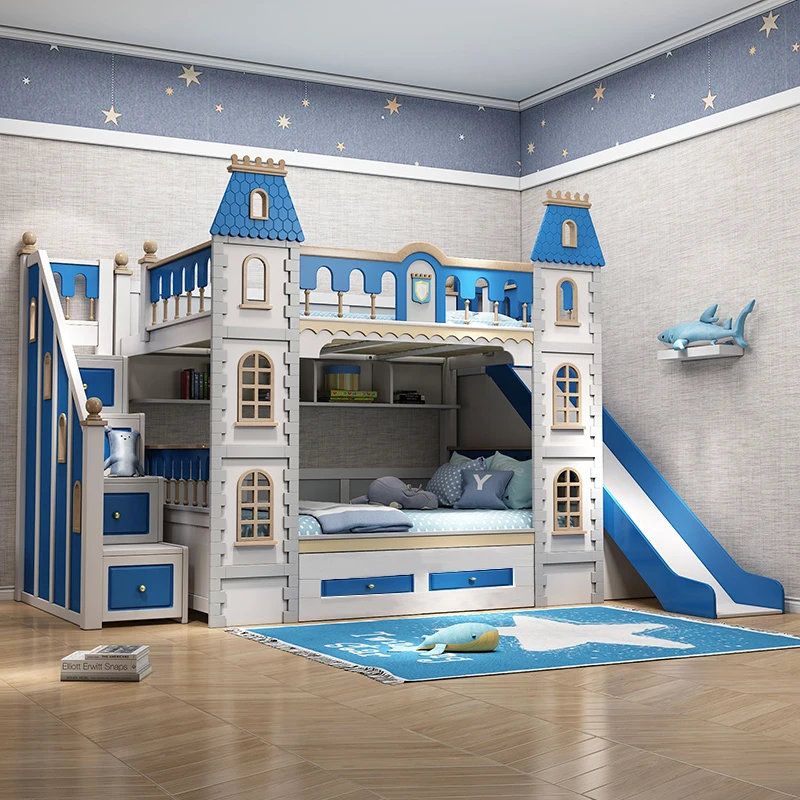 Full solid wood two-layer children's bed bunk up and down bed double-layer high and low child and mother bed castle British boy