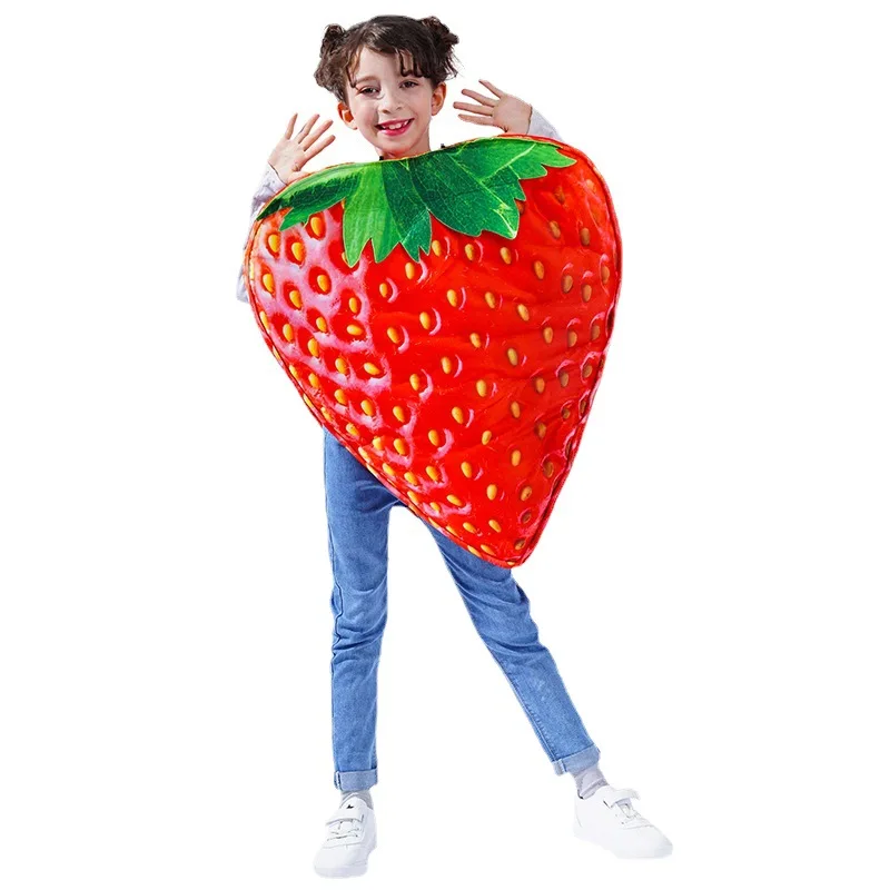 Funny Cute Girls Strawberry Costume Children Performance Costume Double Sided Strawberry Performance Costume Spoof Party Props