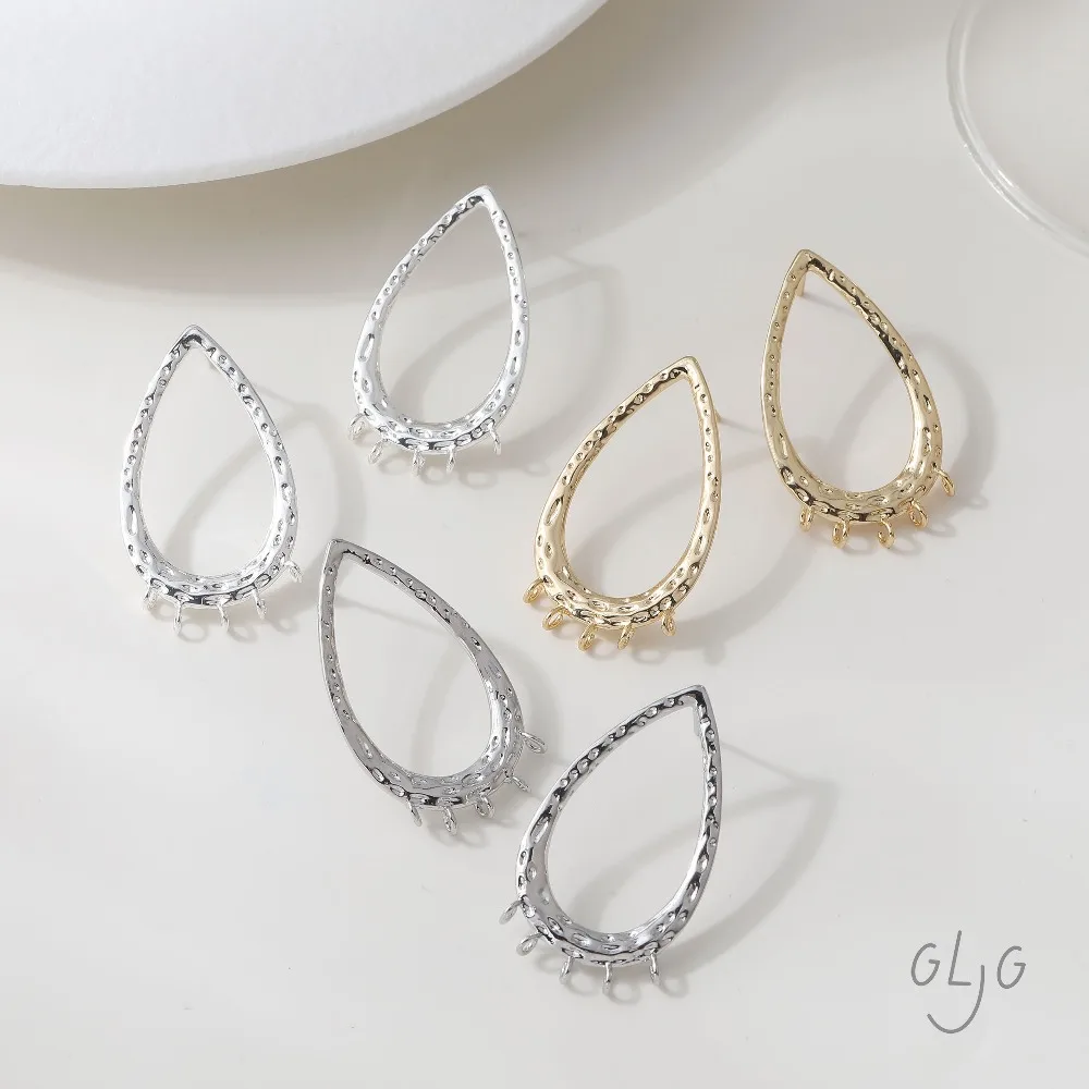 2PCS  Teardrop Shape Ear Studs Multiple Hanging Holes for Jewelry Making Earrings DIY Brass 14k Gold Plated Accessories 36*20mm