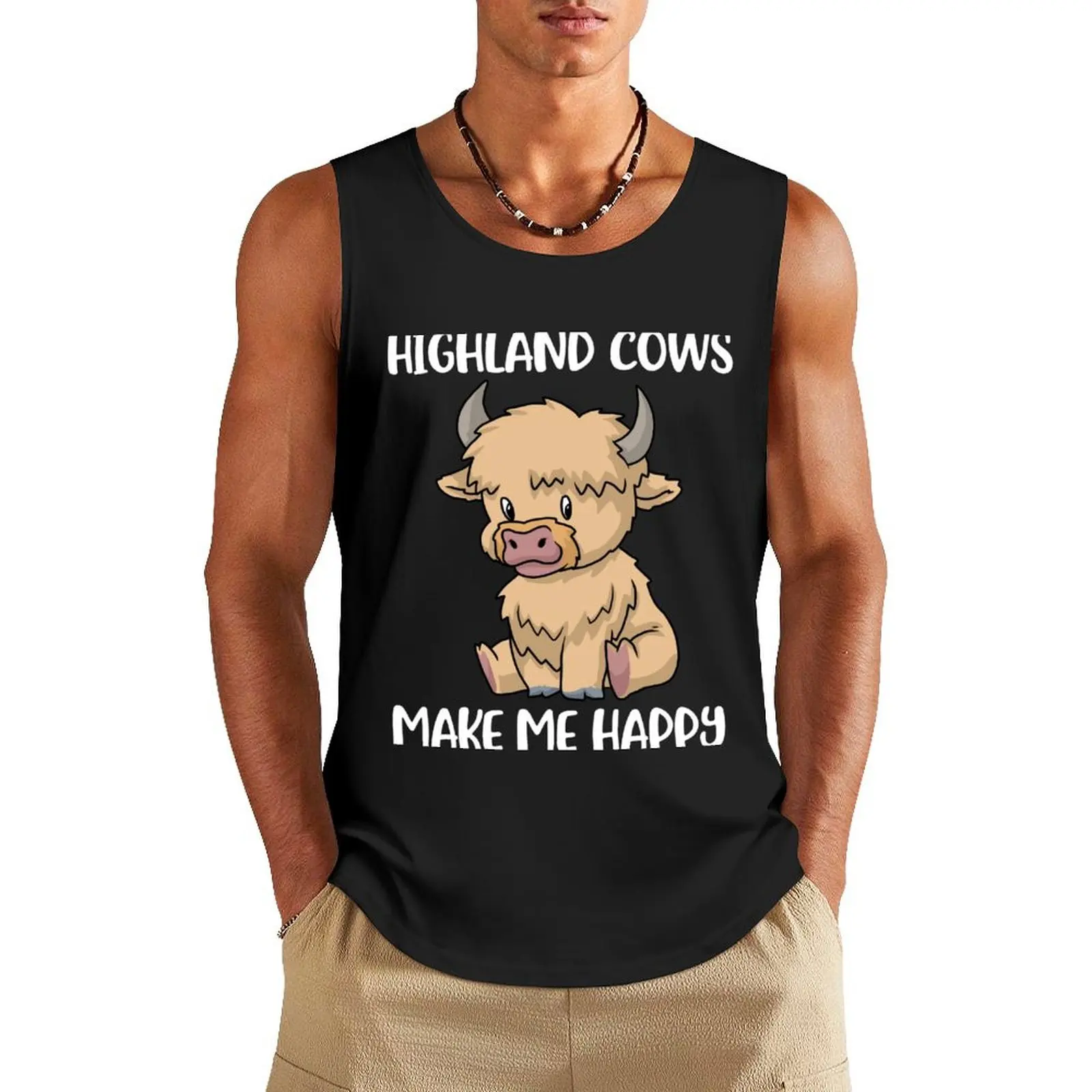 Scottish Highland Cow Messy Hair Cute Cow Tank Top plain t-shirt new in tops & t-shirt sleeveless Men's t-shirts