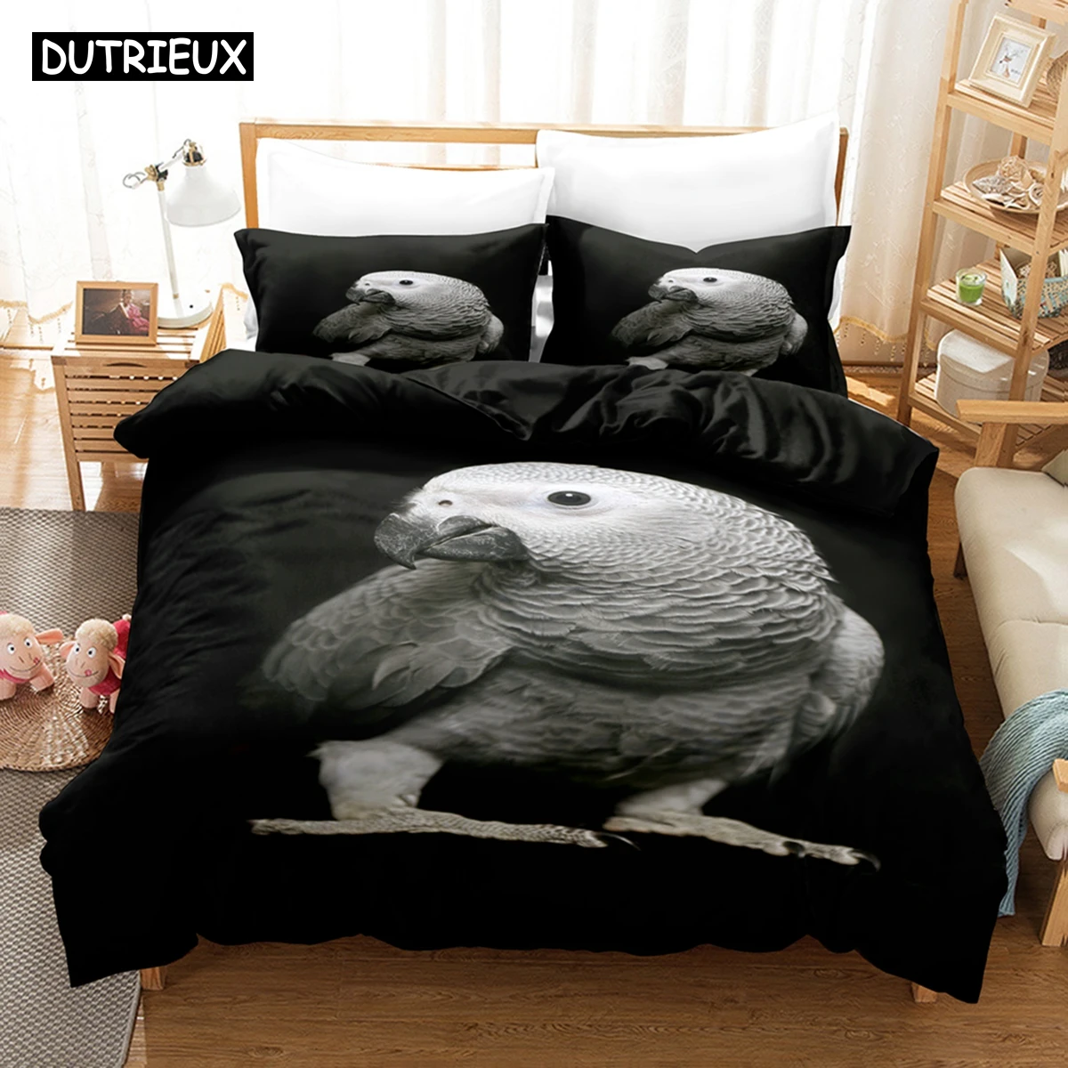 3D Printed African Parrot Bedding Set Down Quilt Cover With Pillowcase Double SIngle King 3D Printed Anime My Dress-U