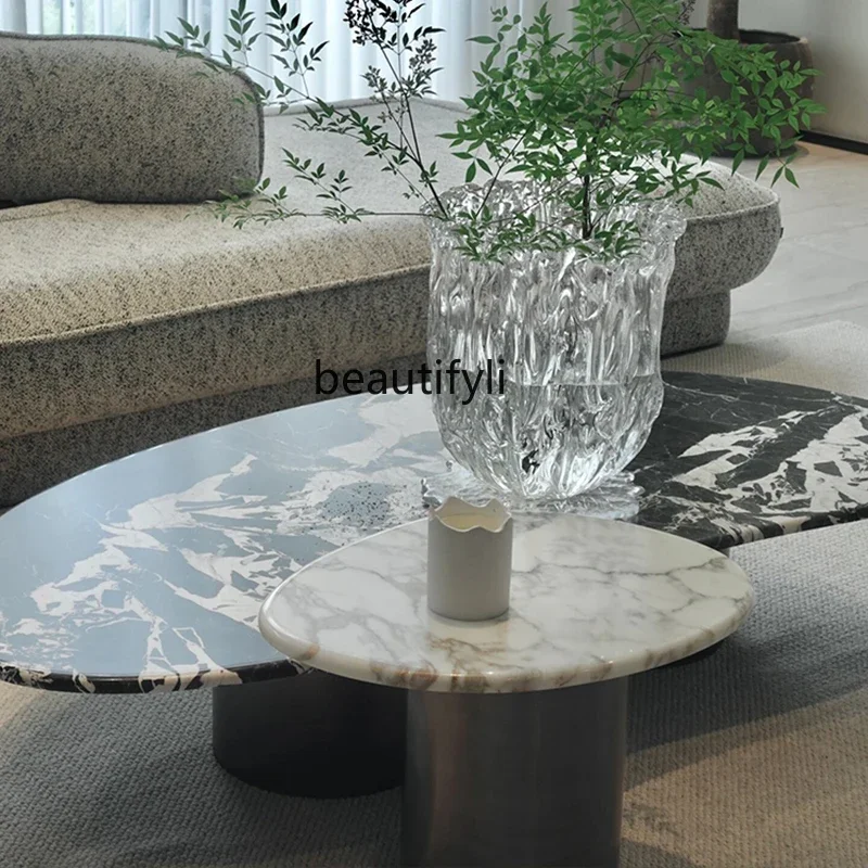 

A57 Natural marble coffee table modern simple living room home light luxury coffee table size combination