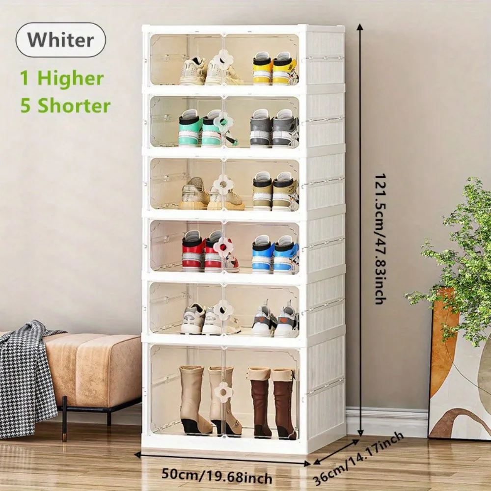 Foldable Shoe Rack Organizer For Closet 12Pairs Plastic Shoe Shelf Collapsible Shoes Storage Box Clear Shoe Boxes Stackable