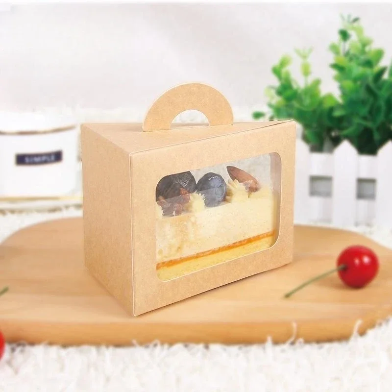 50pcs/lot Portable Sliced Cake Packing Box Transparent Window Kraft Paper Triangle Sandwich Cupcake Boxes