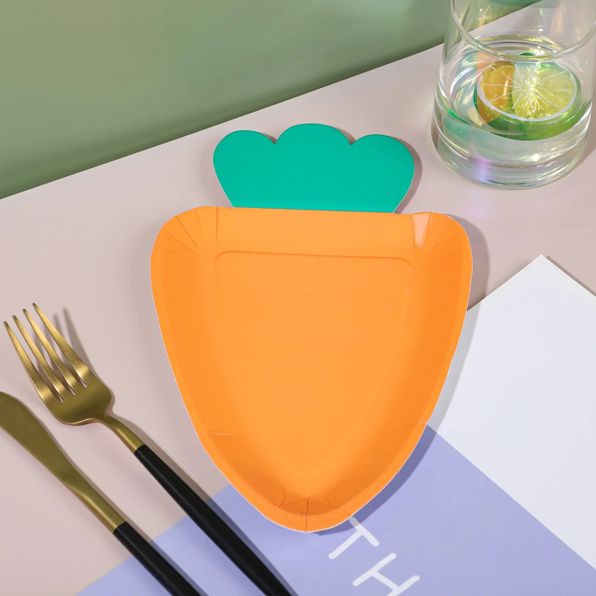 Easter Paper Plates Carrot Shape Disposable Plates Easter Spring Party Dessert Supplies for Holiday Home Dining Table Decoration