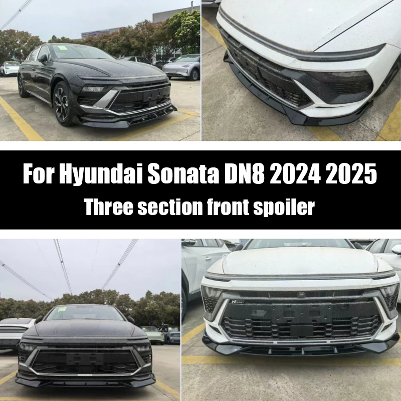 For Hyundai Sonata DN8 2024 2025 Automobile three-stage front spoiler with bright black carbon fiber pattern split type
