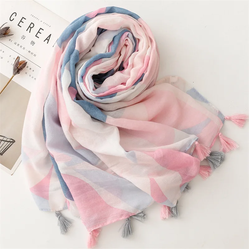 Kyqiao pink cartoon print neck scarves woman winter autumn Korean fashion designer scarf turban head woman