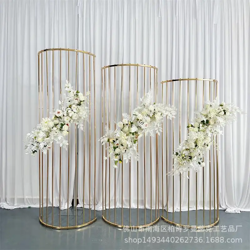 Soporte de fondo de boda curvado dorado, marcos de Metal de soporte de flores, decoración de fondo de escenario de compromiso, soportes de hierro de alta calidad