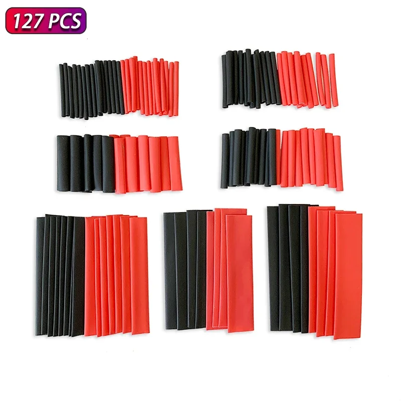Assortimento di tubi termorestringenti 2:1 da 127 pezzi: tubo in poliolefina nera e rossa per cavi per auto, kit avvolgenti per guaine