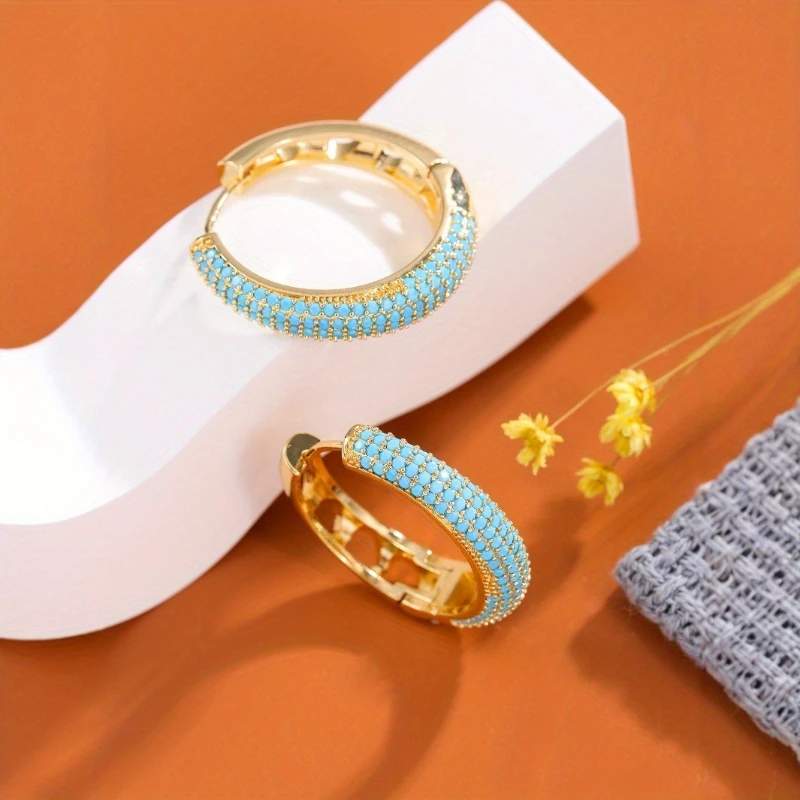 Klassische kleine Creolen mit blauem Zirkon für Damen, modische runde, vergoldete Ohrringe, eleganter Schmuck, Geschenk