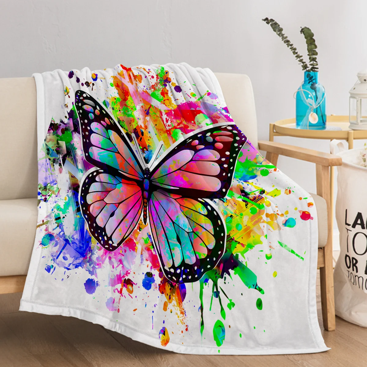 Dazzle ColorfullyButterfly  Blanket Printed Throw Blanket Plush Fluffy Flannel Fleece Blanket Soft Throws for Sofa Couch and Bed