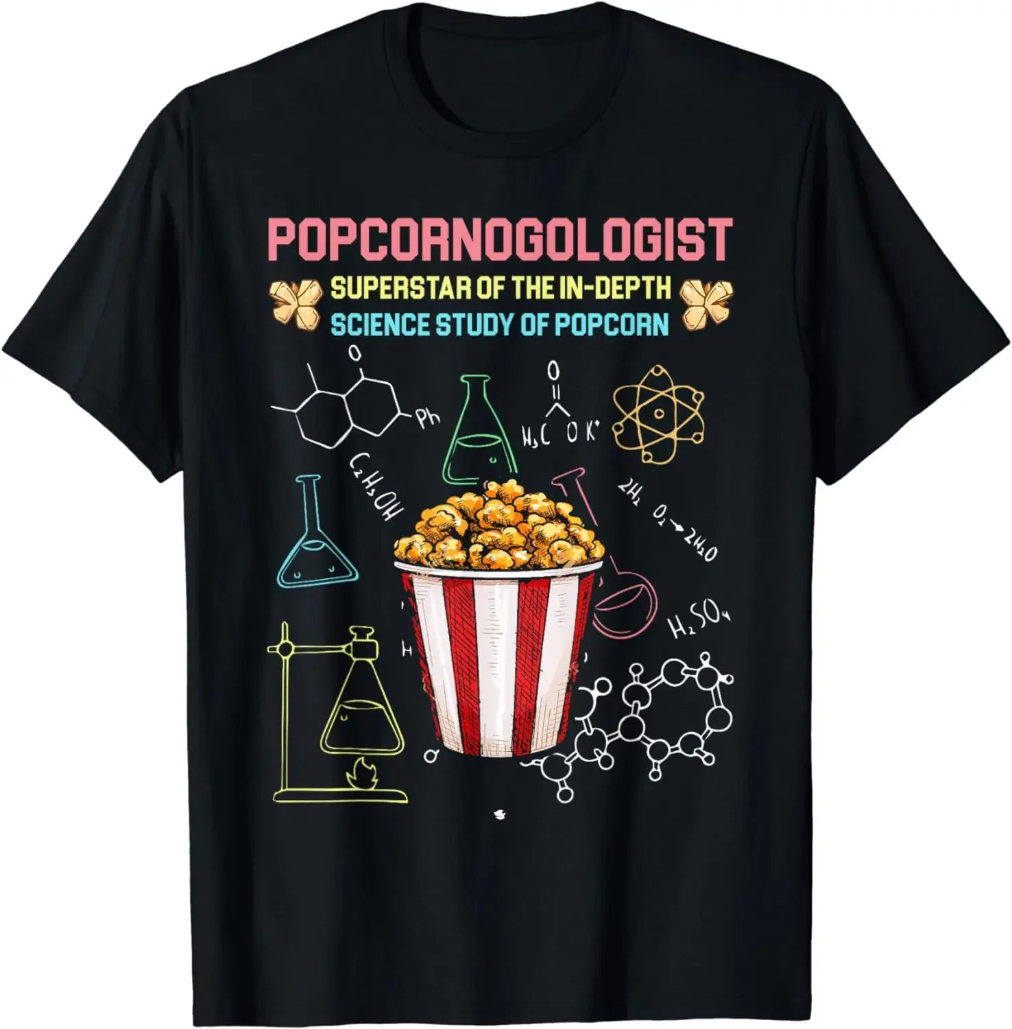 Popcornologist Rockstar The in Depth Science Study Popcorn T-Shirt Fun Graphic Clothing  Shirts for Women  Vintage Clothes