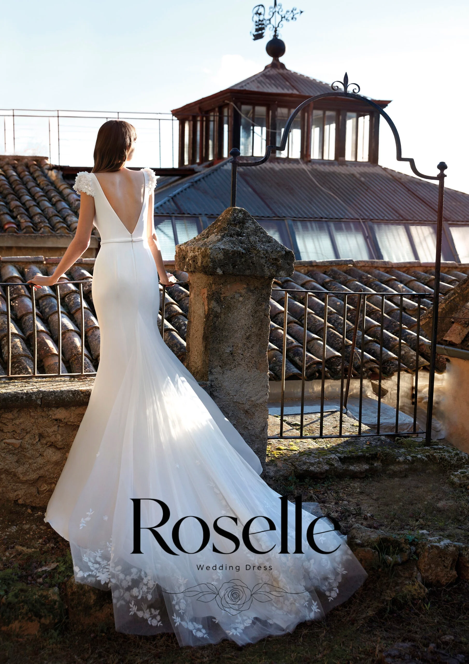 ROSELLE Deep V-Neck Mermaid Elegant Wedding Dress Cap Sleeve Flower Lace Tulle Train 2026 Bridal Customized свадебное платье