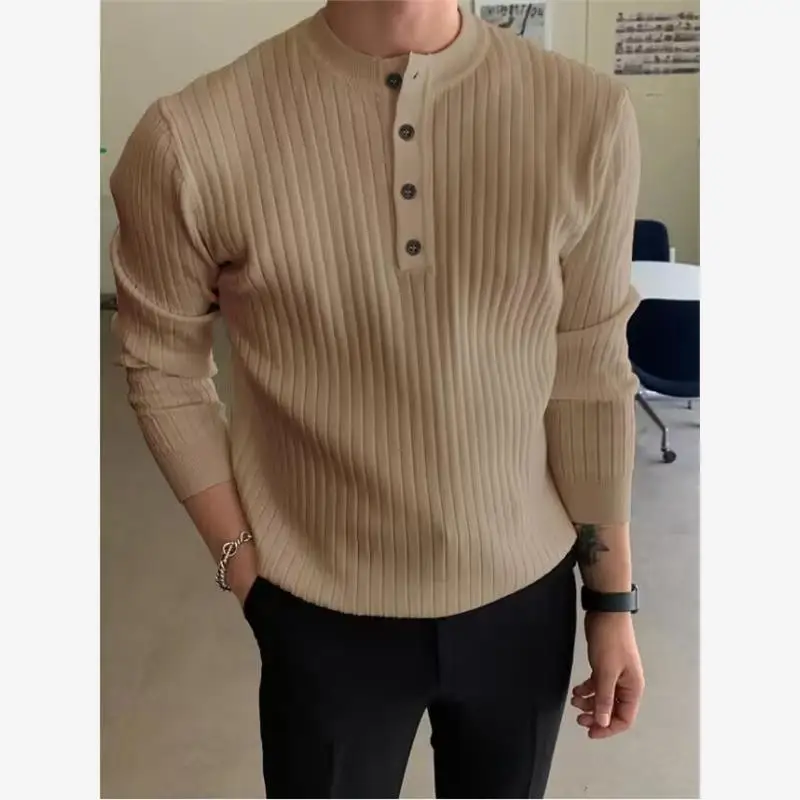 

Мужской повседневный вязаный свитер с высоким воротником, пуловер, осенне-зимний, модный, дышащий, из смеси полиэстера и хлопка