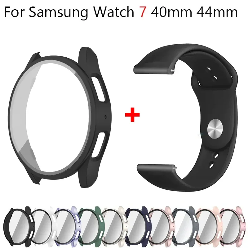 2pack Tempered Glass+Case+Silicone Strap For Samsung Galaxy Watch 4 5 6 7 40mm 44mm Screen Protective Cover For Galaxy Watch 6 7