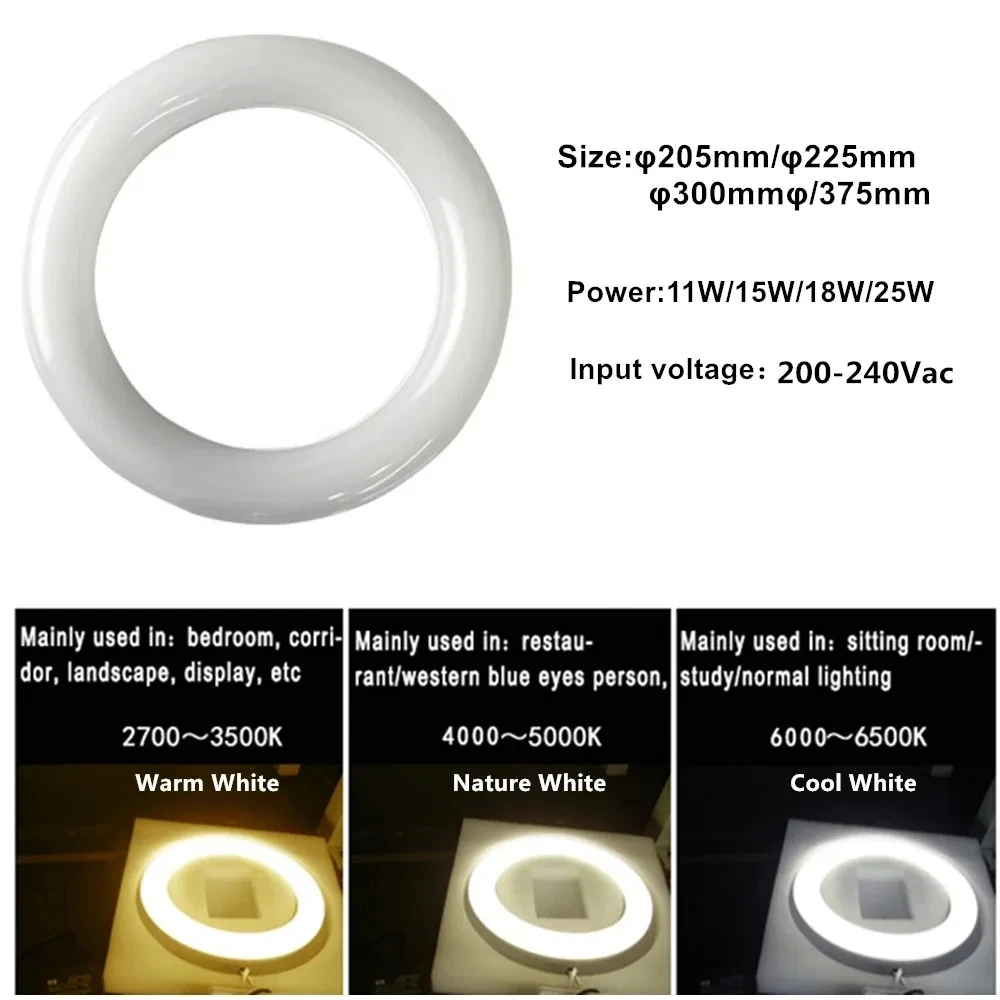 Imagem -03 - Lâmpadas Led Fluorescentes Redondas Lâmpadas de Tubo Circular Leds de Substituição t9 G10q Pinos 225 mm Plug 205 mm 375 mm