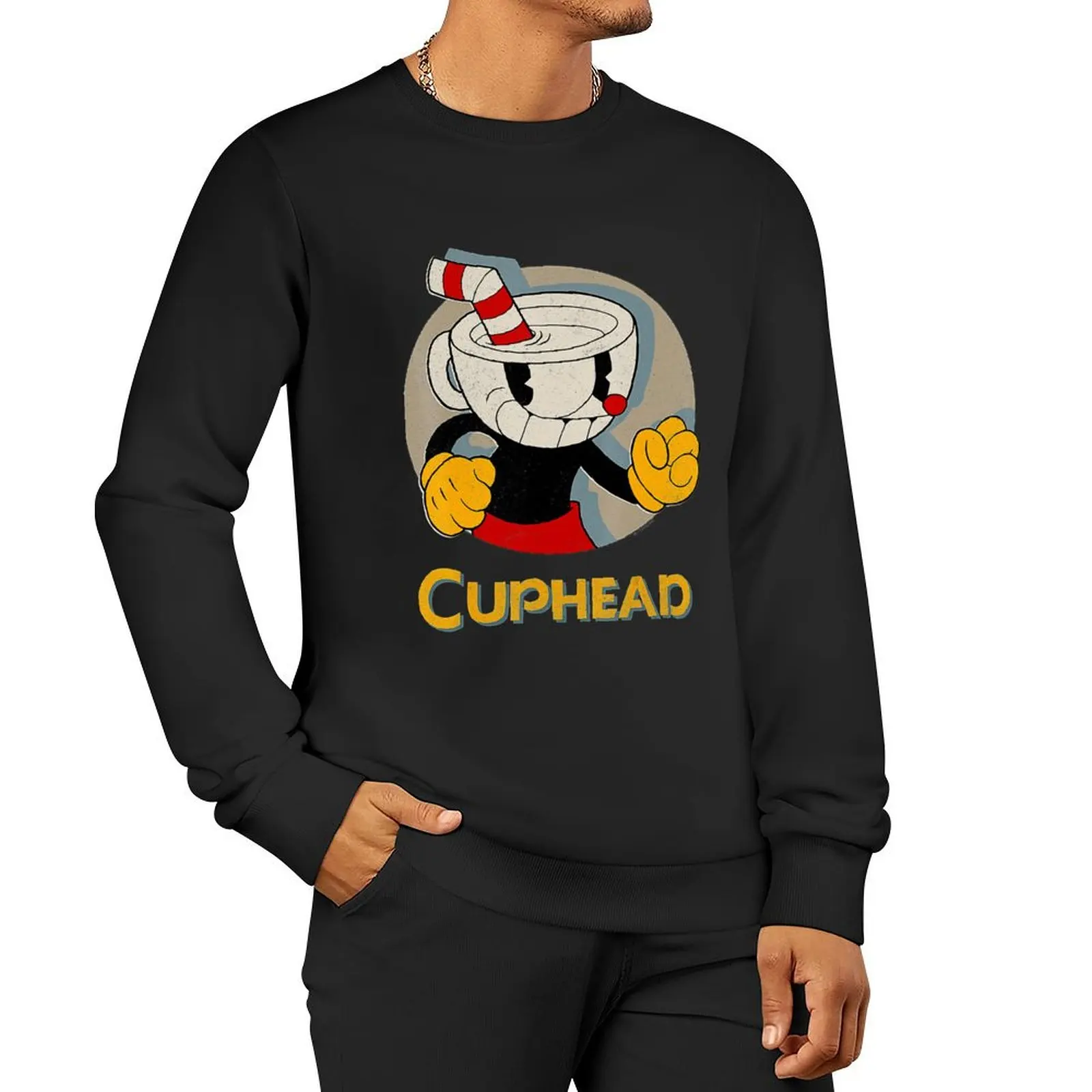 

Cuphead Circle Shadow Profile Vintage Pullover Hoodie men's coat new sweatshirt