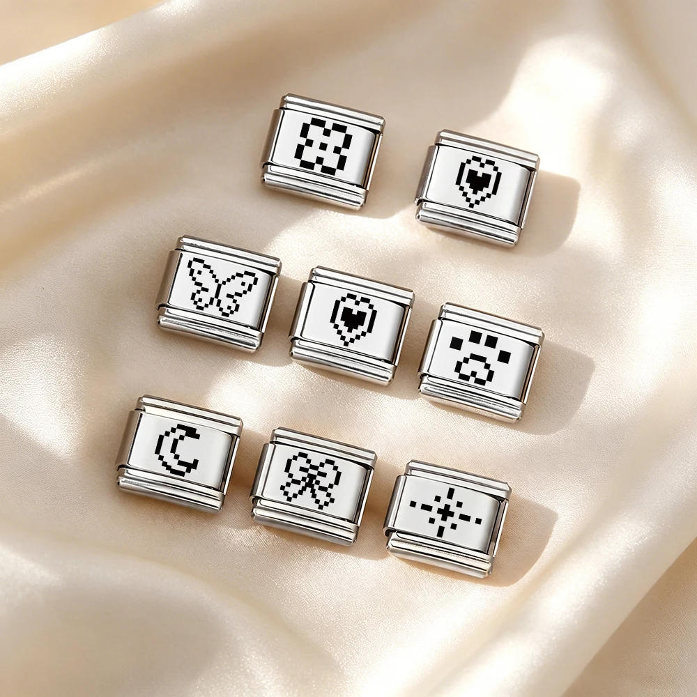 Laser-Retro-Pixel-Herz Geometrisches Schmetterlingsmuster Perlen-Geschenk Italienische Verbindung Passend für 9mm Armband DIY Edelstahl-Schmuck – Detail 4