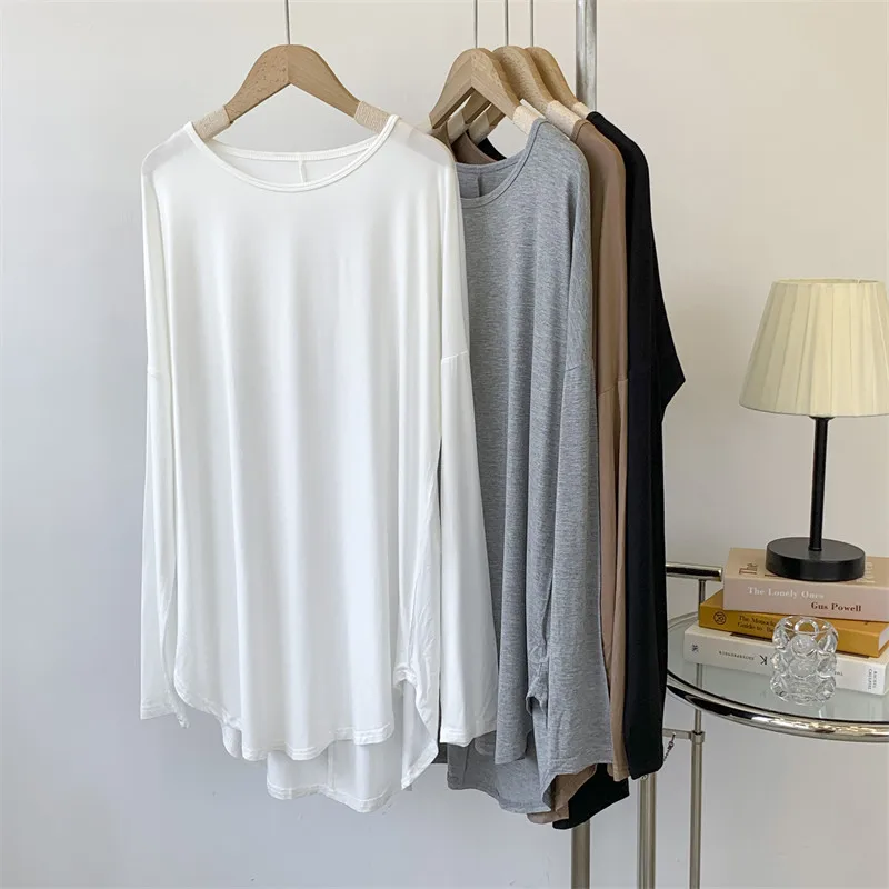 Modal Long Sleeve T-Shirt Dress Loose Comfortable Summer Casual Home Sleepwear Base Shirt Women Dance Costume Draping Sense