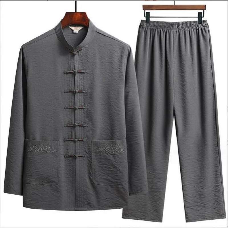 Wholesale Chinese Tradition Kung Fu Set Men Casual Comfort Long Sleeve Pajamas Spring Autumn Vintage Menswear Tang Suit M-XXXXL