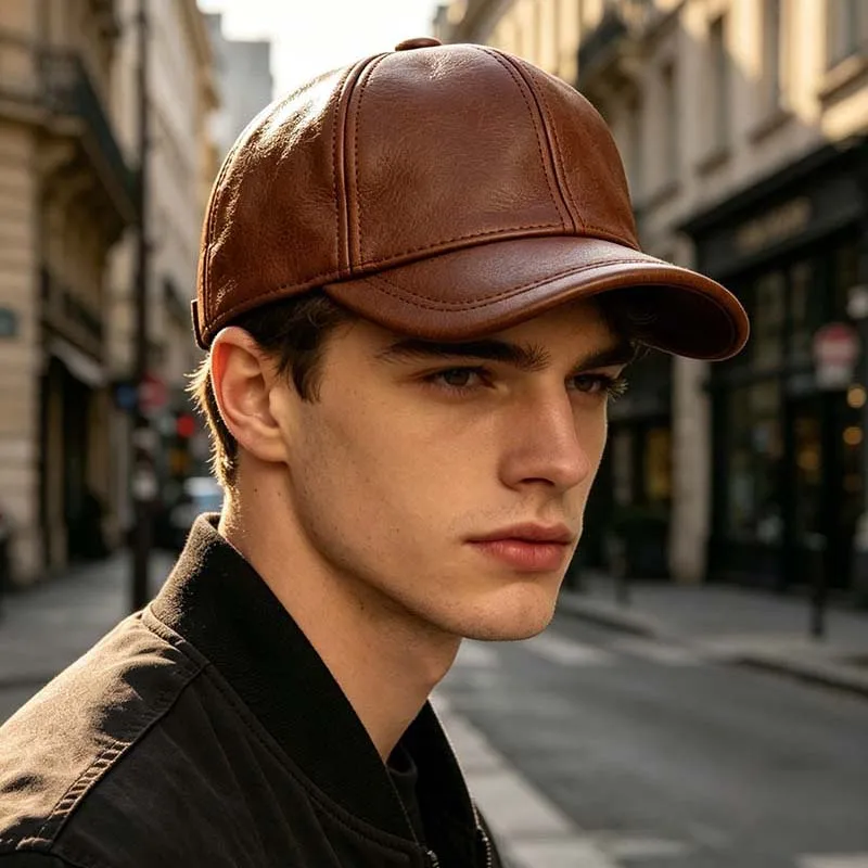 Unisex Genuine Cowhide Leather Baseball Cap Winter Autumn Outdoor Casual Hat Korean Fashion Top Grain Leather Duckbill Sun Hat