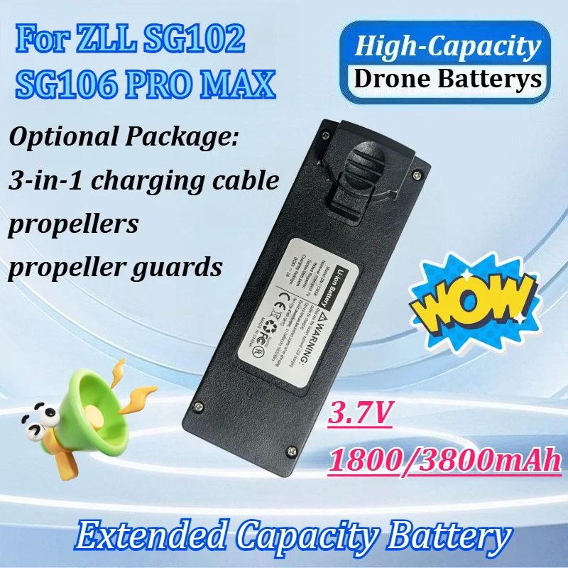 

3.7V 1800/3800mAh Drone Battery for ZLL SG102 SG106 PRO MAX with 3-in-1 Charging Cable/propellers/propeller Guards Accessories